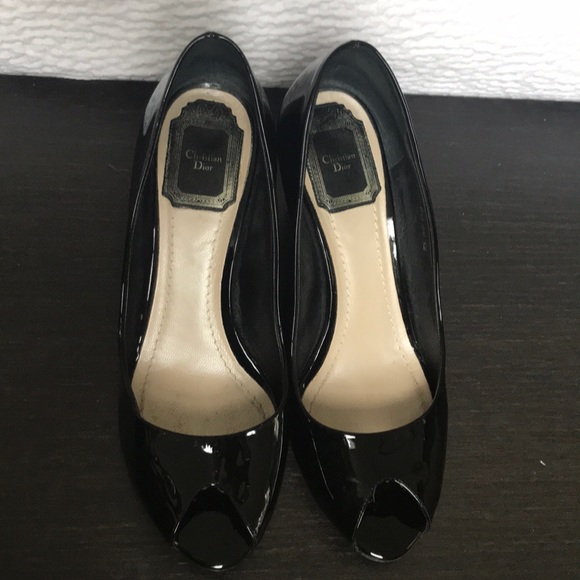 Christian Dior Wedge Peep Toe Pumps US Size 37.5 - Picture 1 of 4